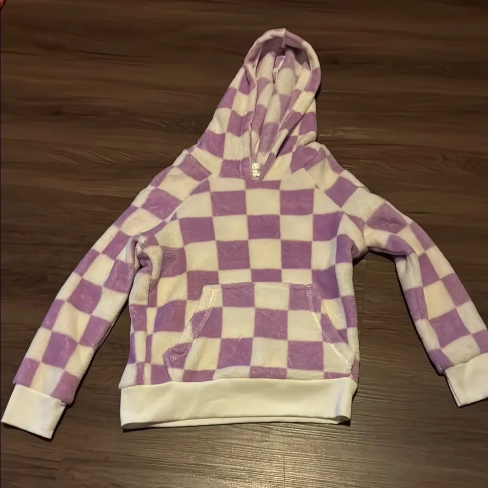 PJ Salvage for Kids New Purple and White Checkered Hoodie and Shorts Set - Picture 2 of 3
